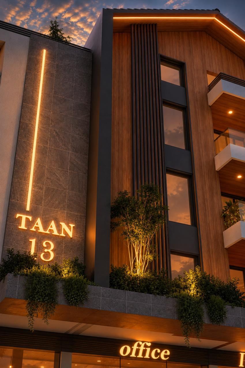Office signage bay at golden hour